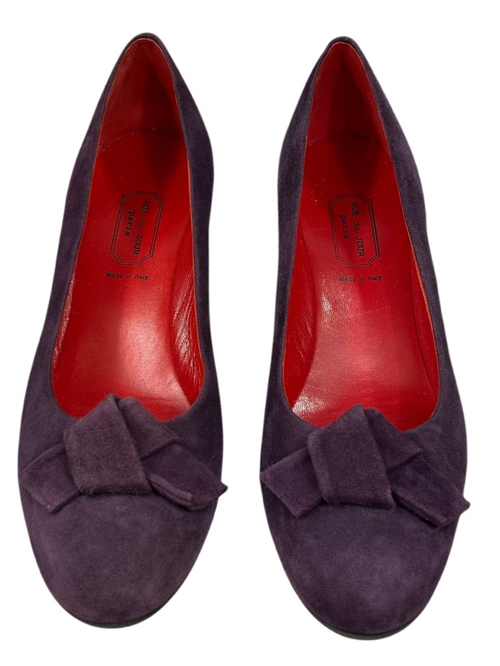 Rue du Jour Paris Vintage Purple Suede Wedge Bow Detail Shoes Size 40